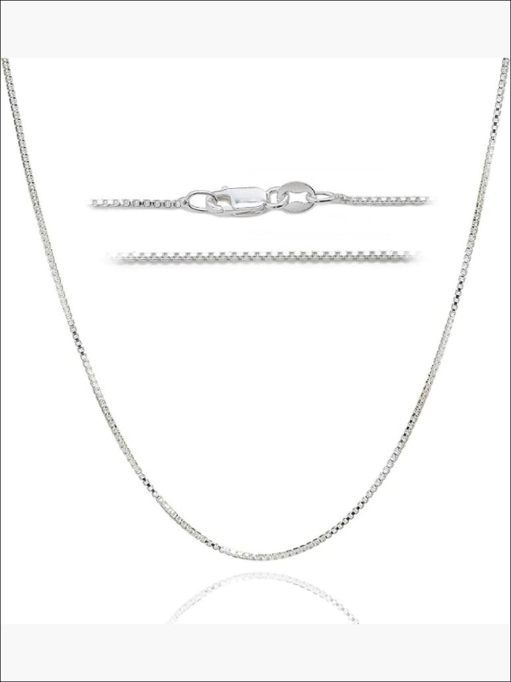 925 Sterling Silver Box Chain Necklace Lobster Clasp Adjustable Length